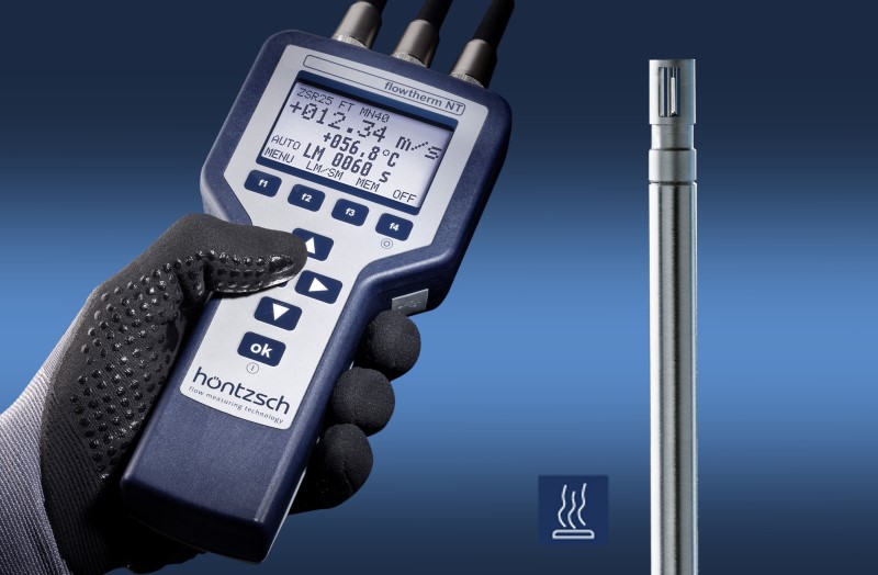 Hoentzsch measurement of compressed air consumption Energy management Thermal Flow Meter with handheld portable unit for display